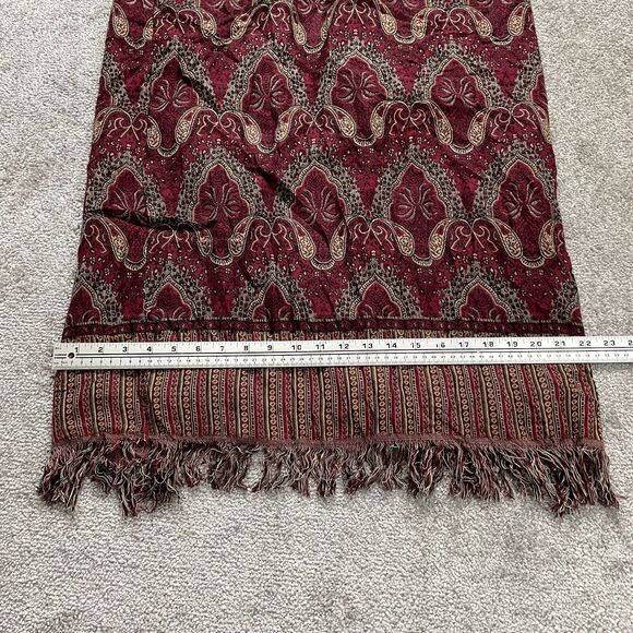 Dressbarn Maxi Skirt Women 14 Red Paisley Tasseled Back Slit Rayon Elastic Waist - Picture 9 of 12